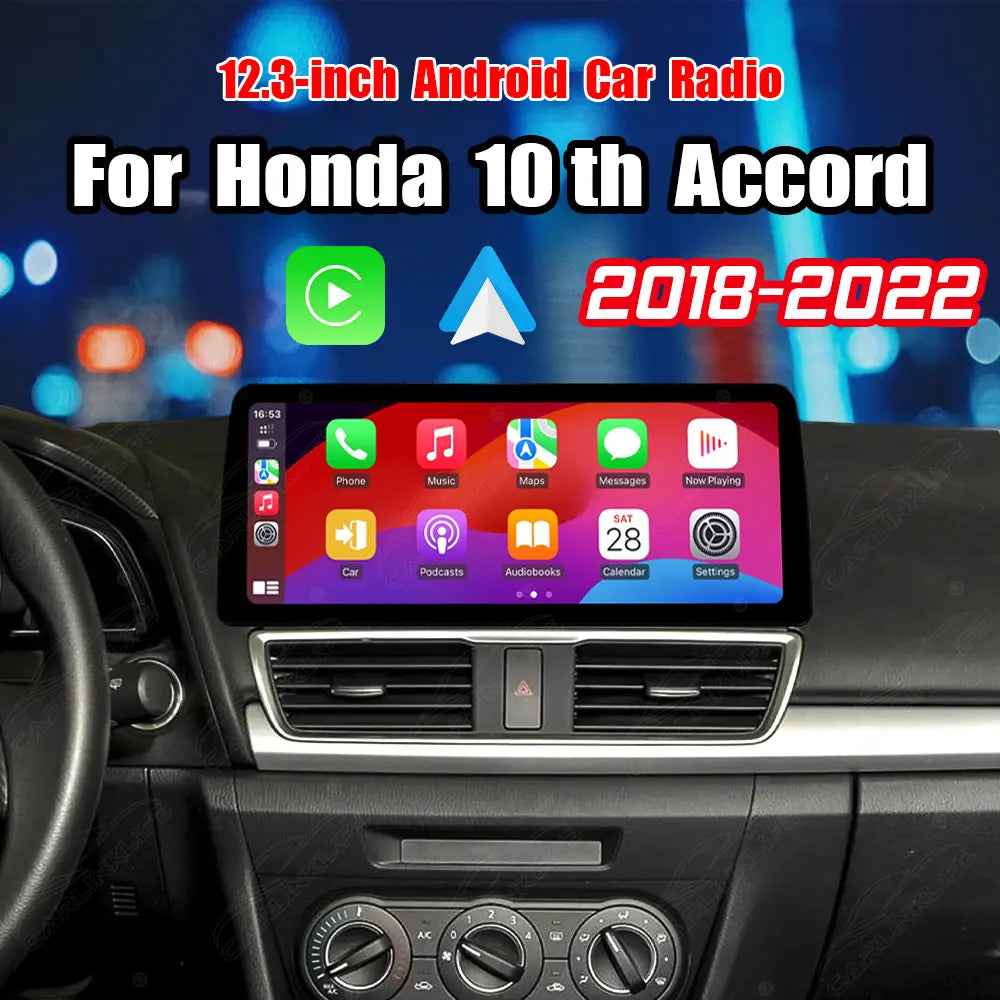 12.3 inch Android Car Radio For Honda Accord 10th 2018-2022 Car Stereo CarPlay Multimedia Player