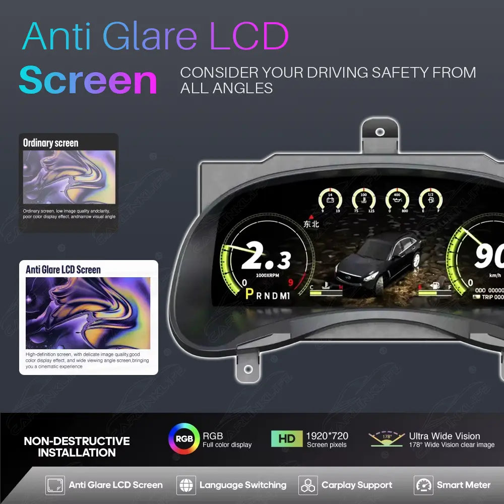 12.3" CarPlay LCD Digital Cluster For Infiniti FX35/ FX37/ FX50/ QX70 2009-2016 Linux Dashboard Gauge Cluster