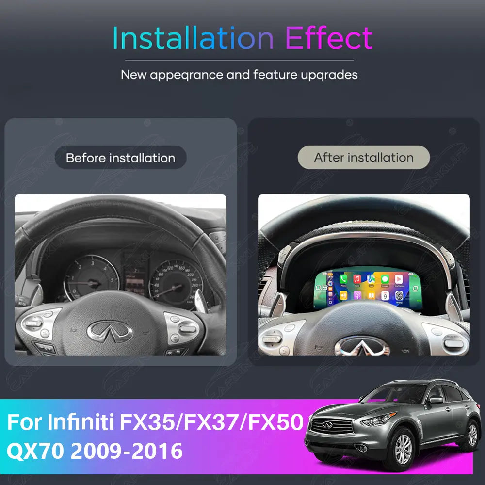 12.3" CarPlay LCD Digital Cluster For Infiniti FX35/ FX37/ FX50/ QX70 2009-2016 Linux Dashboard Gauge Cluster