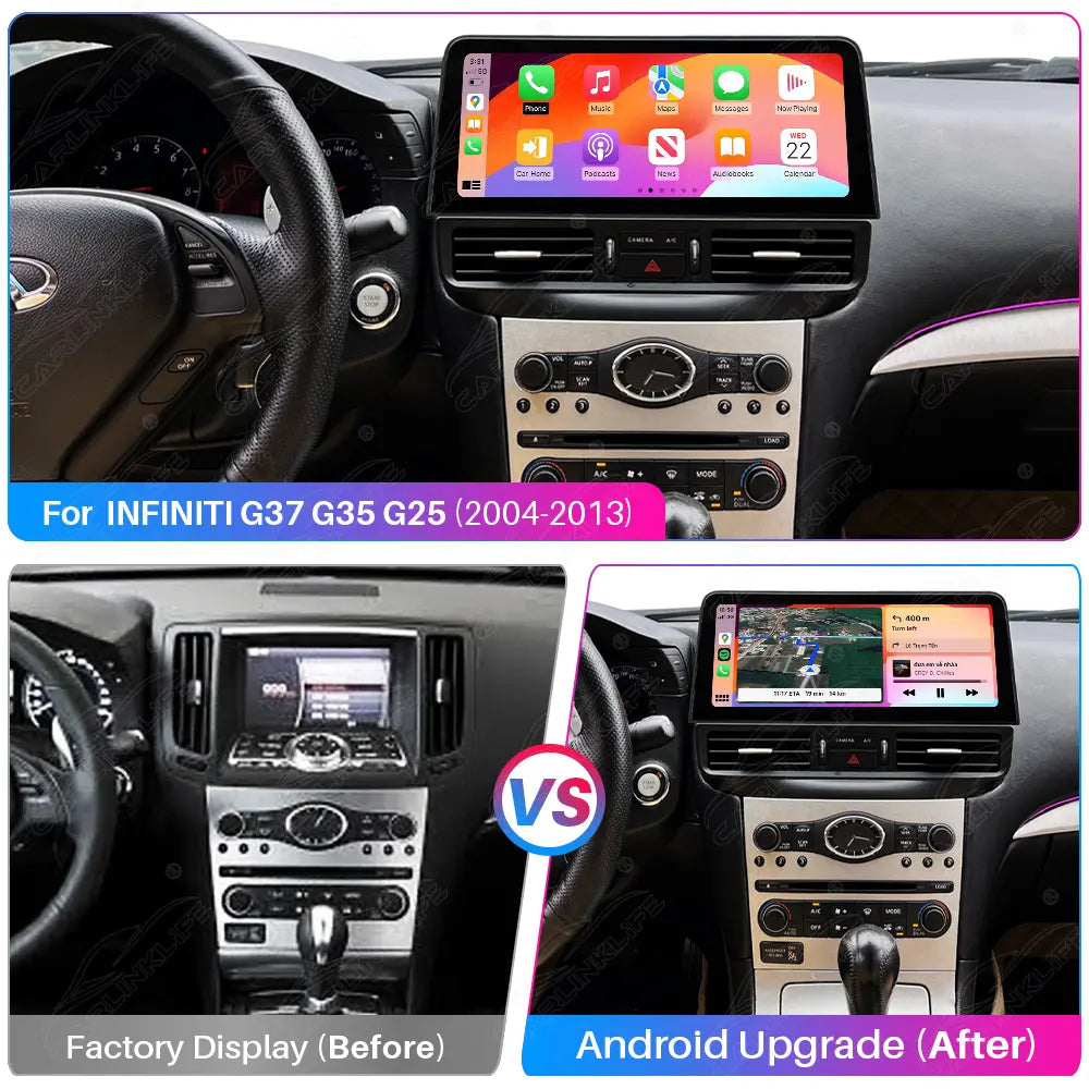 Infiniti G37 G35 G25 (2004-2013) 12.3" Android Car Screen Upgrade with Wireless CarPlay & Android Auto
