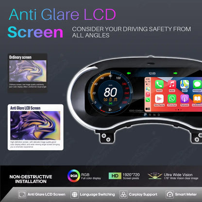 12.3" CarPlay LCD Digital Cluster For Jeep Grand Cherokee 2014-2018 Linux Dashboard Gauge Cluster