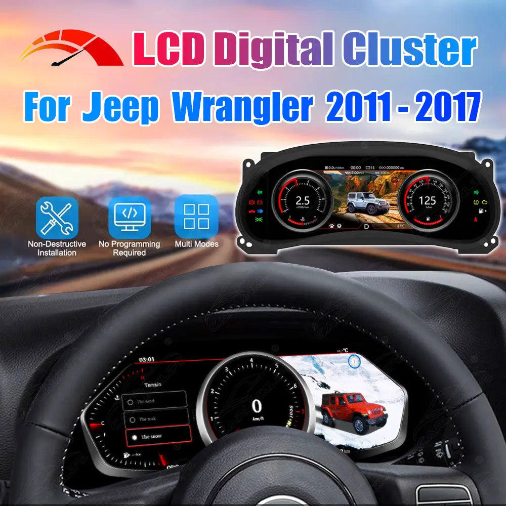 12.3" LCD Digital Cluster For Jeep Wrangler JK 2011-2017 Linux Dashboard Gauge Cluster