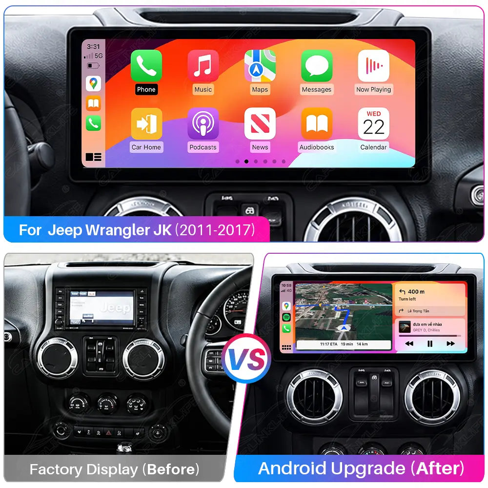 Jeep Wrangler JK (2011–2017) 12.3" Android Car Screen Upgrade | Wireless CarPlay & Android Auto