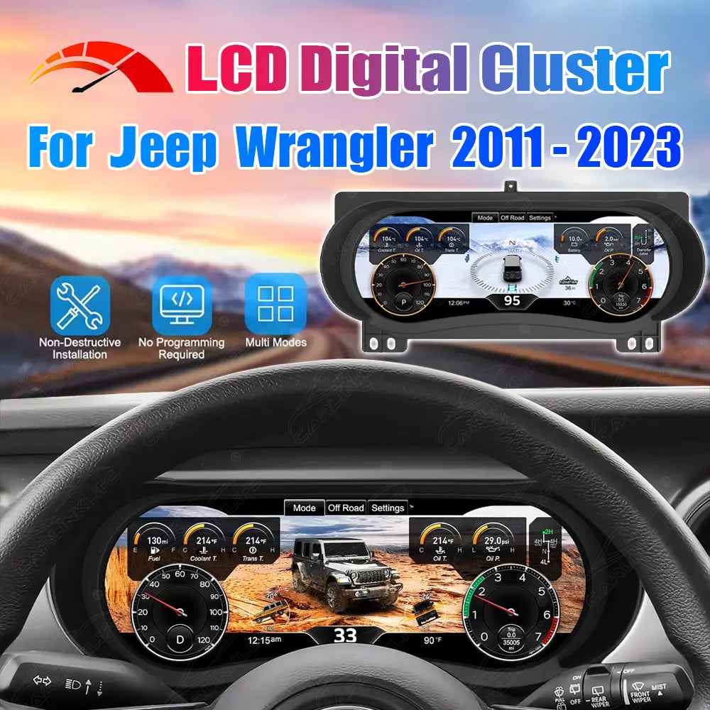 12.3" LCD Digital Cluster For Jeep Wrangler JK JL 2011-2023 Linux Dashboard Gauge Cluster