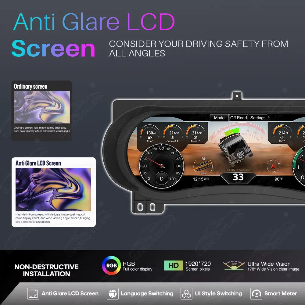12.3" LCD Digital Cluster For Jeep Wrangler JK JL 2011-2023 Linux Dashboard Gauge Cluster