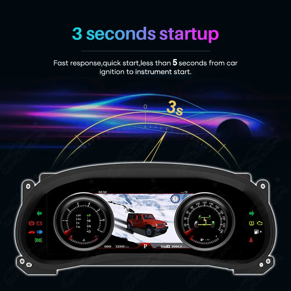 12.3" LCD Digital Cluster For Jeep Wrangler JK 2011-2017 Linux Dashboard Gauge Cluster