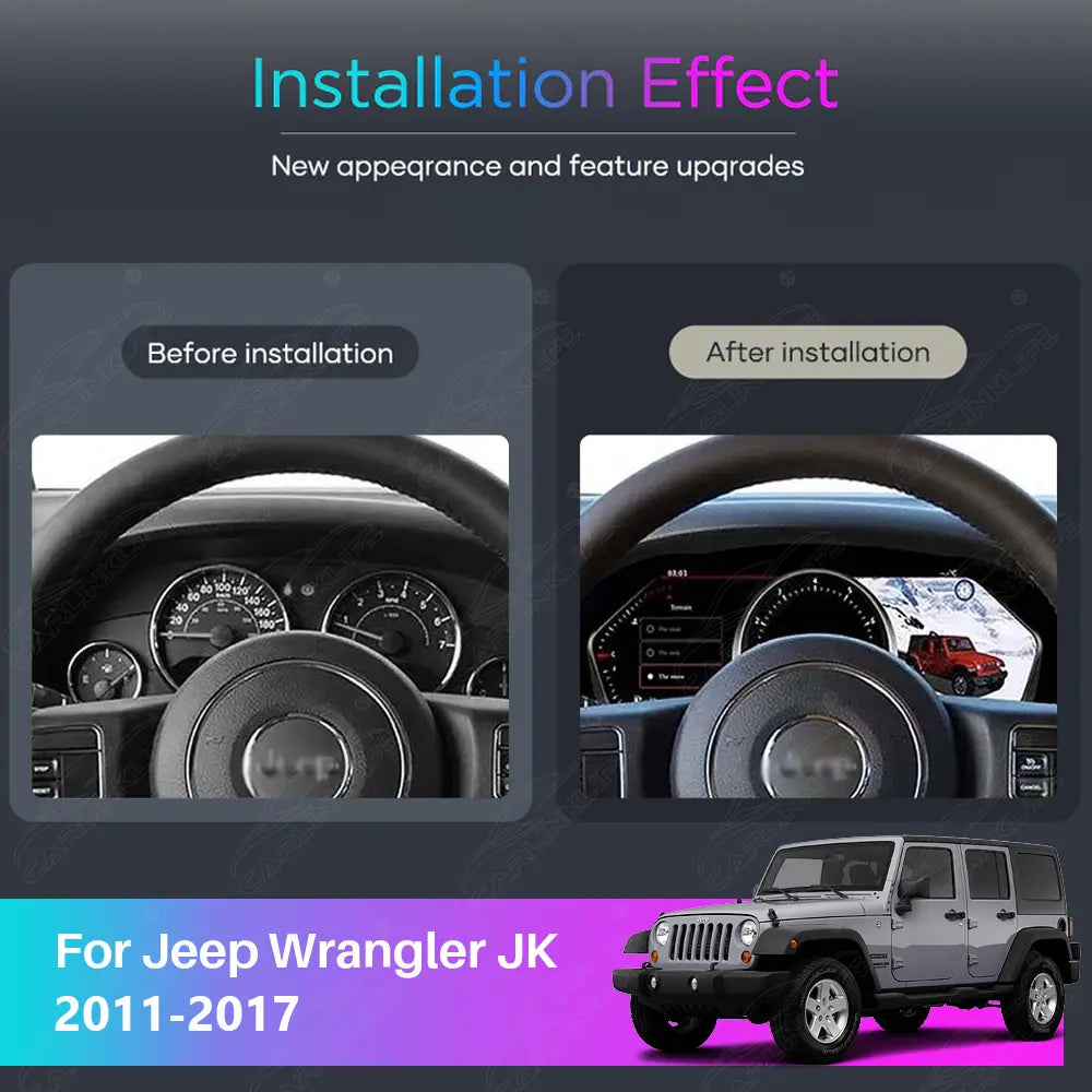 12.3" LCD Digital Cluster For Jeep Wrangler JK 2011-2017 Linux Dashboard Gauge Cluster