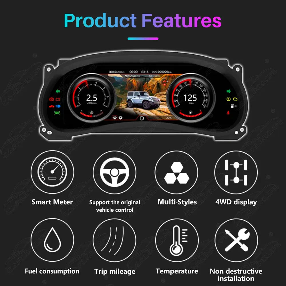 12.3" LCD Digital Cluster For Jeep Wrangler JK 2011-2017 Linux Dashboard Gauge Cluster