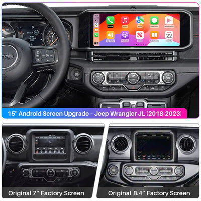 Jeep Wrangler JL (2018-2023) 15" Android Car Screen Upgrade with Wireless CarPlay & Android Auto | OEM Style Car Stereo