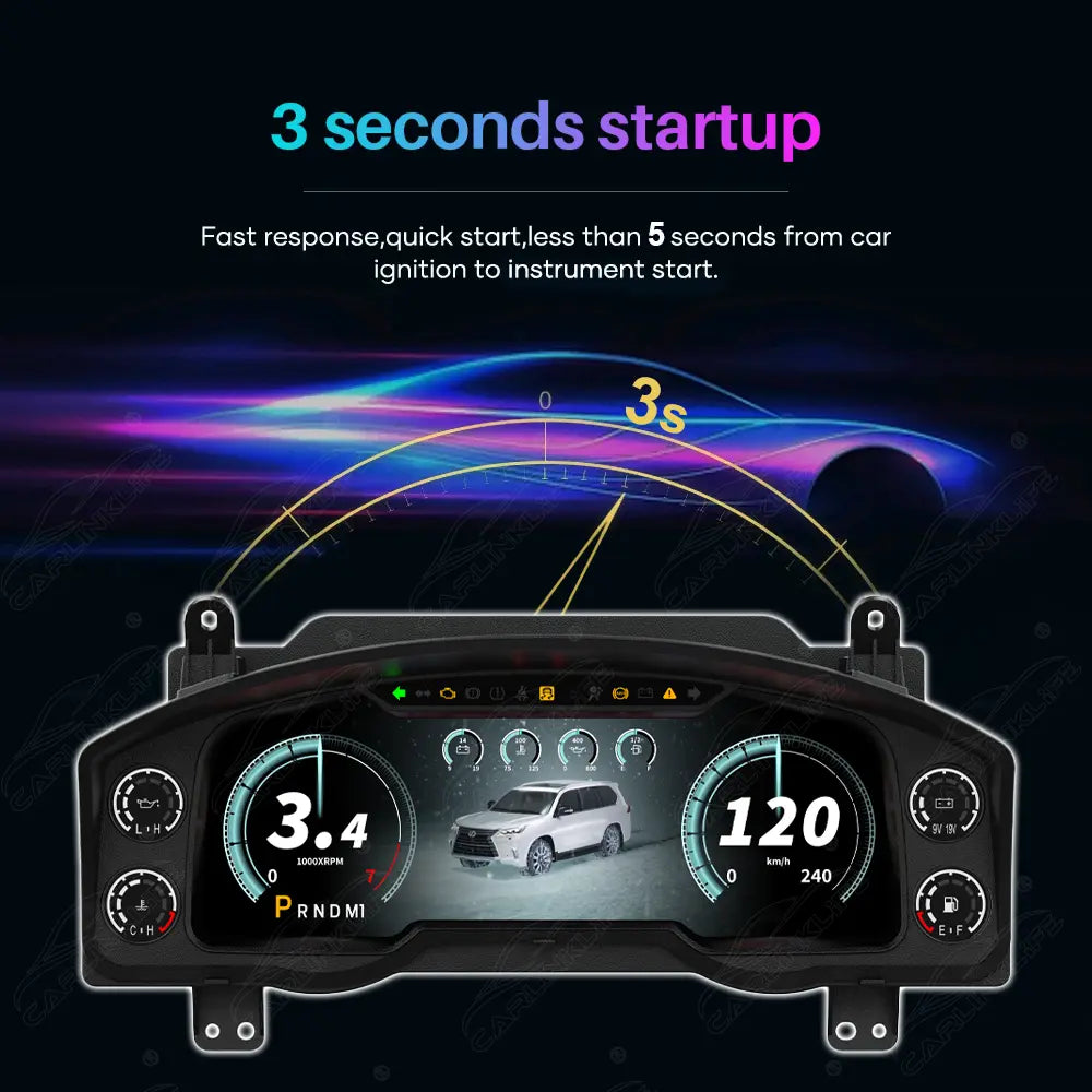 12.3" CarPlay LCD Digital Cluster For Lexus LX570 2016-2021 Linux Dashboard Gauge Cluster