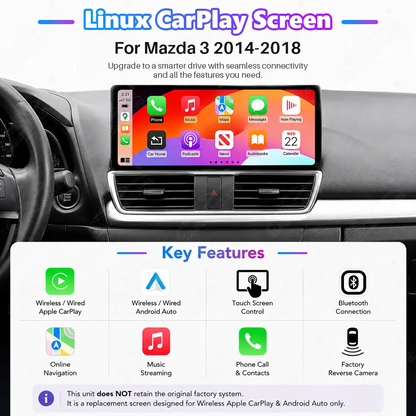 Mazda 3 (2014–2018) Linux Wireless CarPlay & Android Auto Screen Upgrade