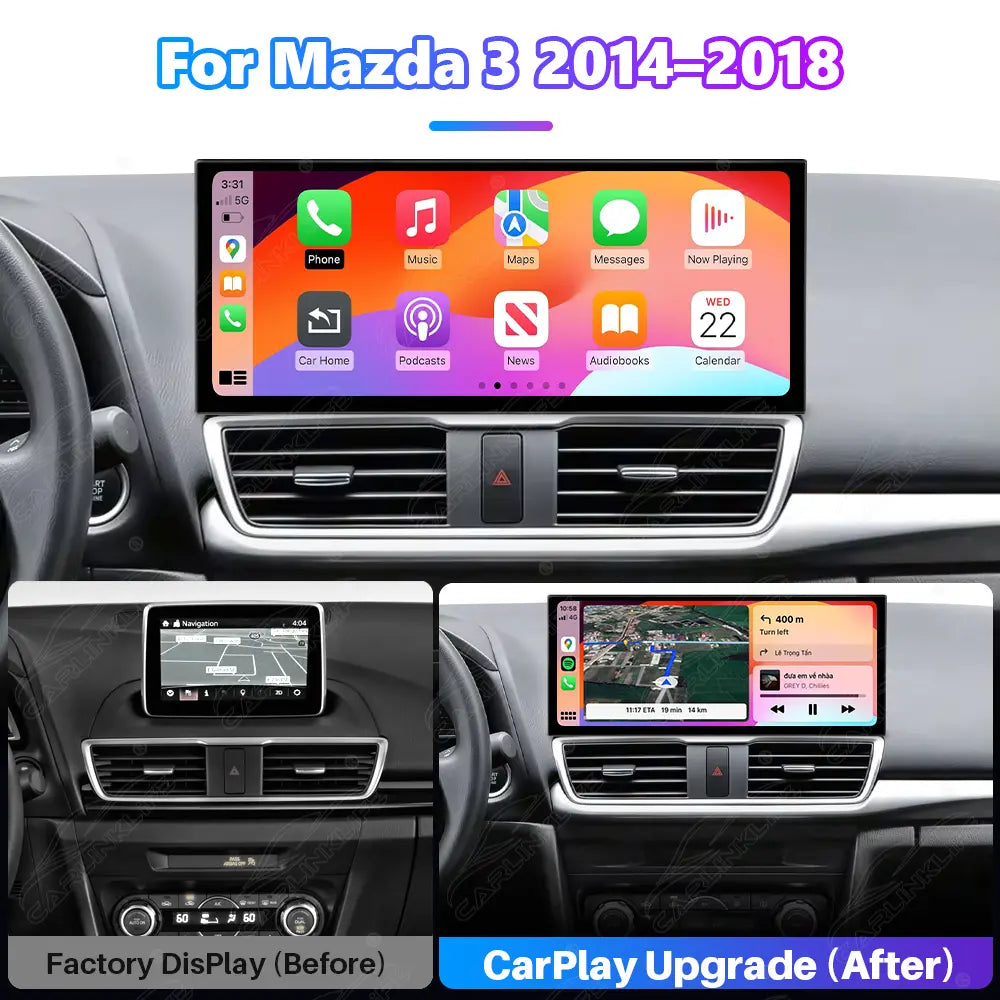 Mazda 3 (2014–2018) Linux Wireless CarPlay & Android Auto Screen Upgrade
