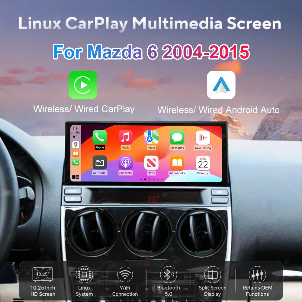 Mazda 6 (2004–2015) 10.25" Linux Wireless CarPlay & Android Auto Screen Upgrade