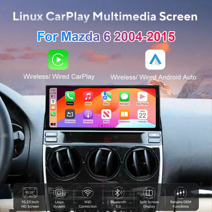Mazda 6 (2004–2015) 10.25" Linux Wireless CarPlay & Android Auto Screen Upgrade