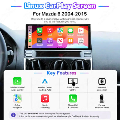 Mazda 6 (2004–2015) Linux Wireless CarPlay & Android Auto Screen Upgrade