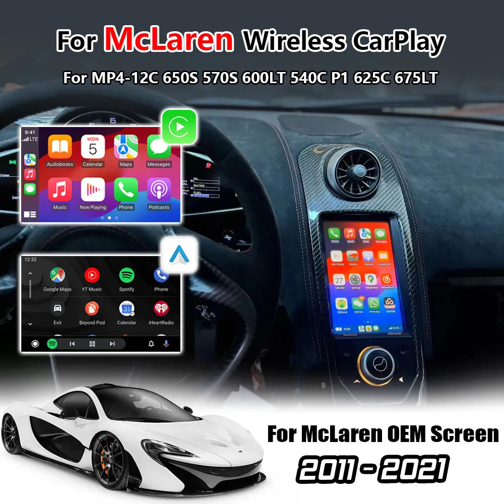 Wireless Apple Carplay & Android Auto OEM Upgrade Module for McLaren MP4-12C 650S 570S 600LT 540C P1 2011-2021