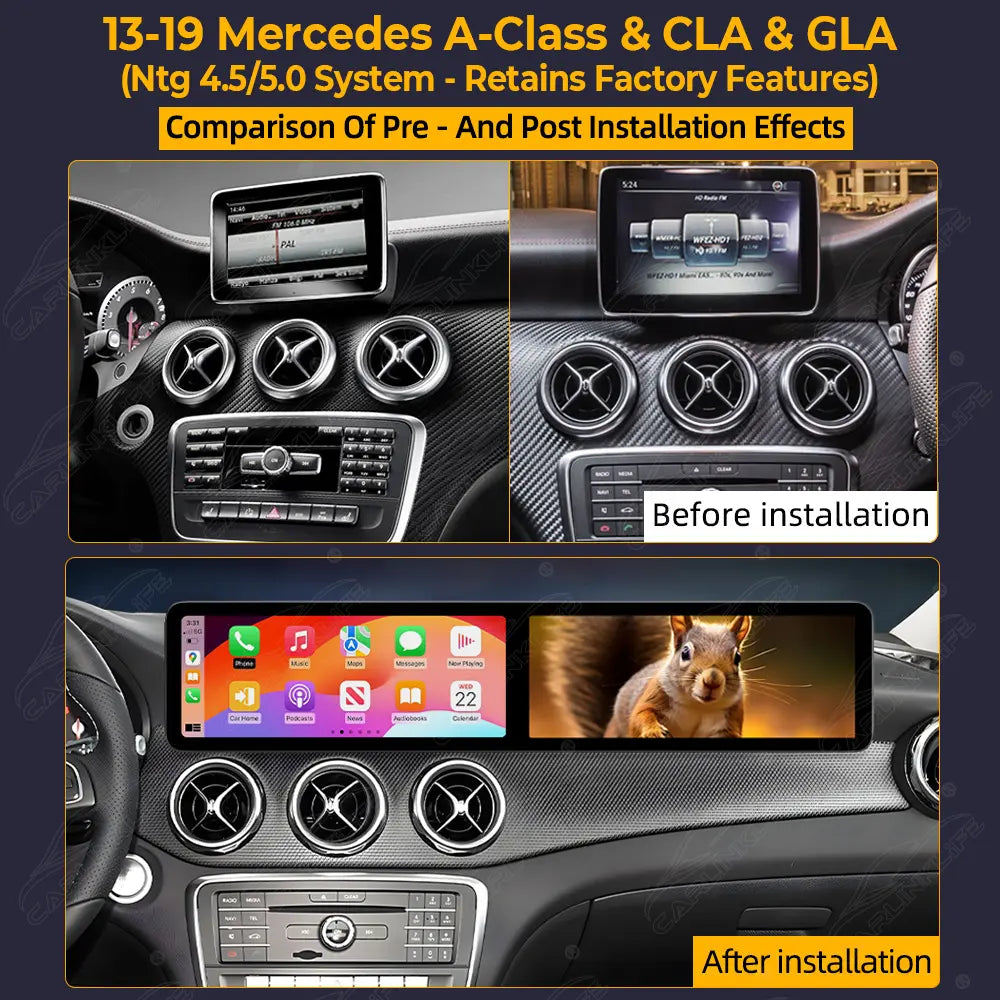 Mercedes-Benz A-Class/CLA/GLA W176/C117/X117/X156 (2013–2019) 24.6" Dual Screen Android Upgrade | Wireless CarPlay & Android Auto | Retains OEM System