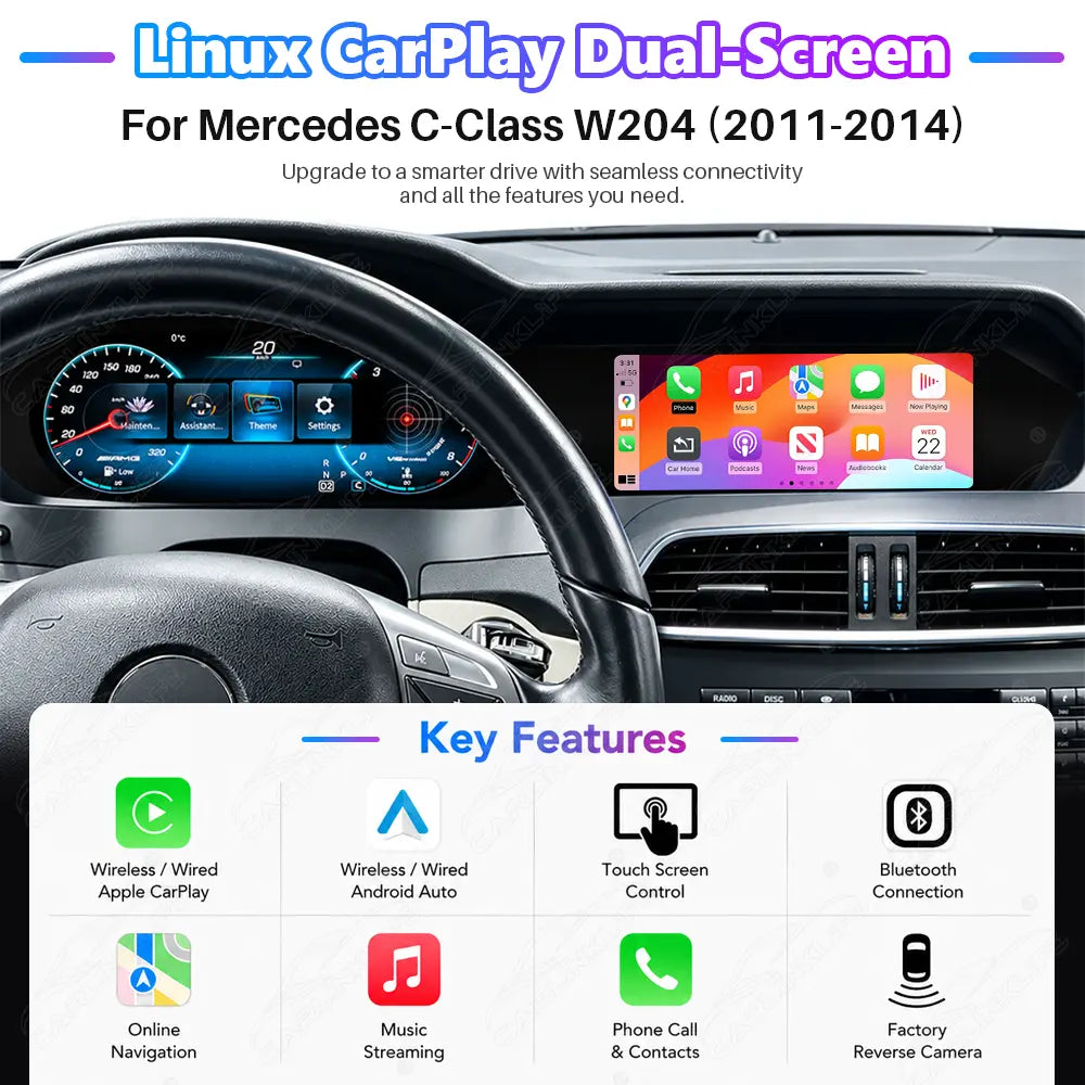 Mercedes-Benz C-Class W204 (2011–2014) 24.6" Digital Cluster & Linux Screen Upgrade | Wireless CarPlay & Android Auto