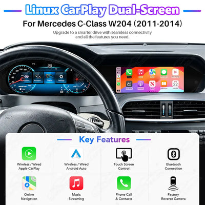 Mercedes-Benz C-Class W204 (2011–2014) 24.6" Digital Cluster & Linux Screen Upgrade | Wireless CarPlay & Android Auto