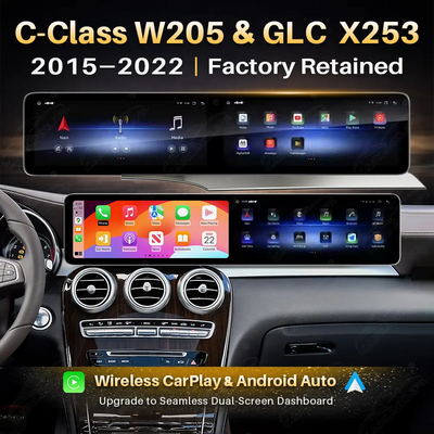 Mercedes-Benz C-Class W205 & GLC X253 (2015–2022) 24.6" Dual Screen Android Screen Upgrade | Wireless CarPlay & Android Auto | Retains OEM System