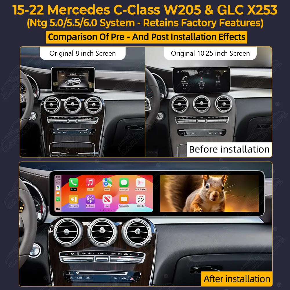 Mercedes-Benz C-Class W205 & GLC X253 (2015–2022) 24.6" Dual Screen Android Screen Upgrade | Wireless CarPlay & Android Auto | Retains OEM System