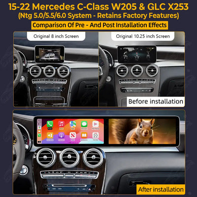 Mercedes-Benz C-Class W205 & GLC X253 (2015–2022) 24.6" Dual Screen Android Screen Upgrade | Wireless CarPlay & Android Auto | Retains OEM System