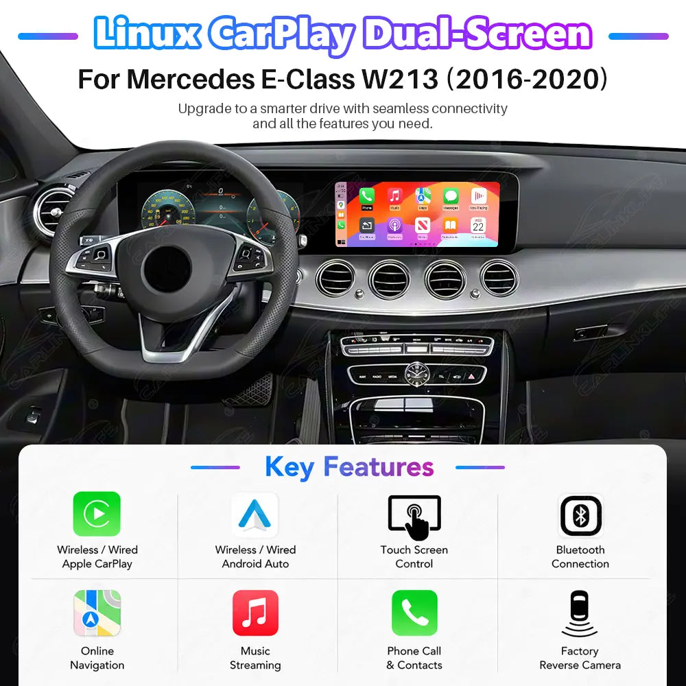 Mercedes-Benz E-Class W213 (2016–2020) 24.6" Digital Cluster & Linux Screen Upgrade | Wireless CarPlay & Android Auto | Analog Cluster Only