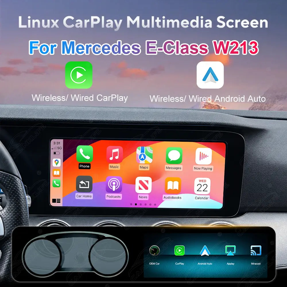 Mercedes-Benz E-Class W213 (2016–2020) 12.3" Linux Screen Upgrade | Wireless CarPlay & Android Auto | Analog Cluster Only