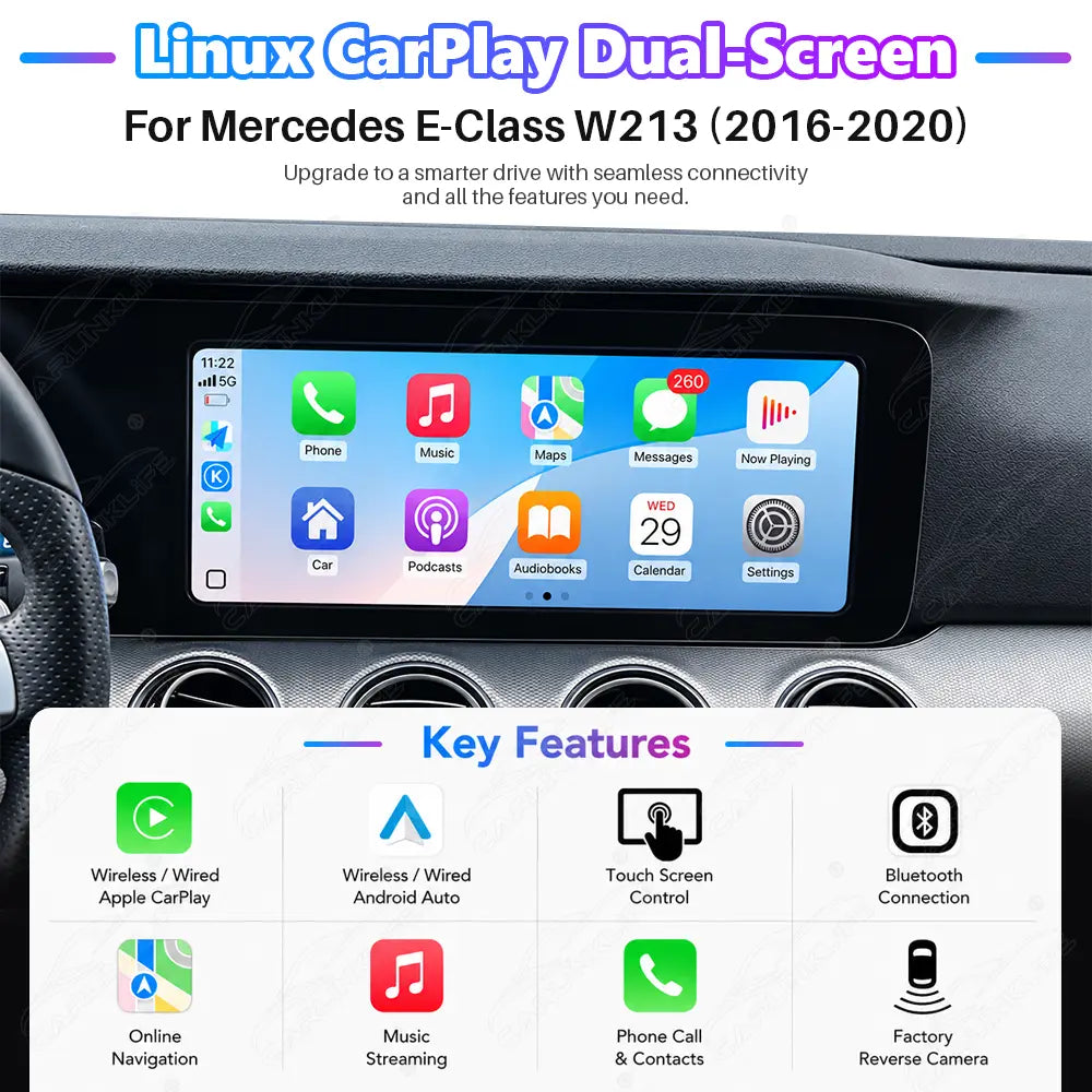 Mercedes-Benz E-Class W213 (2016–2020) 12.3" Linux Screen Upgrade | Wireless CarPlay & Android Auto | Analog Cluster Only