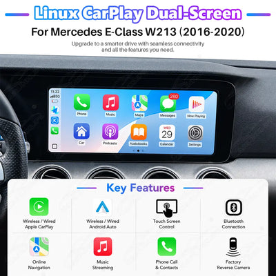 Mercedes-Benz E-Class W213 (2016–2020) 12.3" Linux Screen Upgrade | Wireless CarPlay & Android Auto | Analog Cluster Only