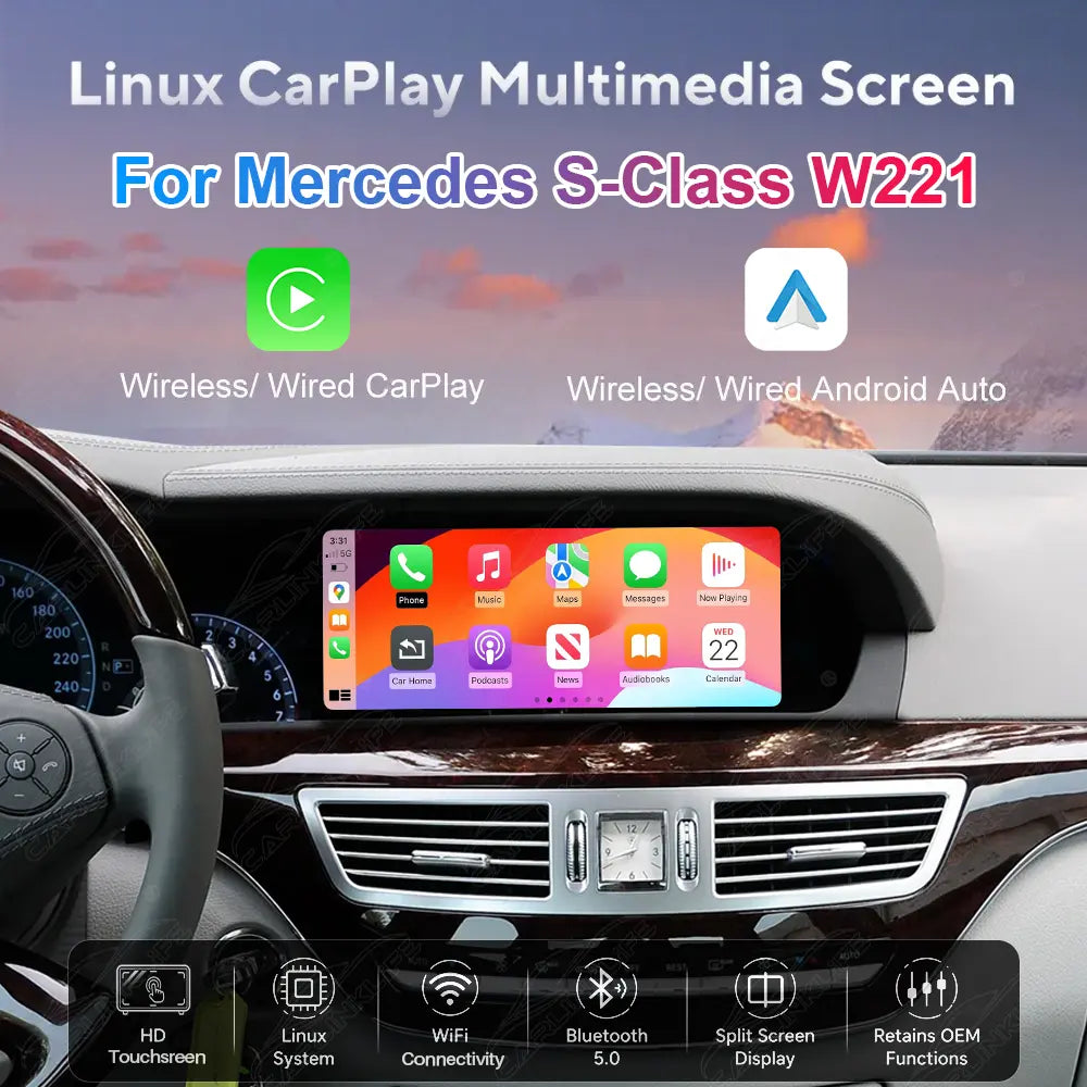 Mercedes-Benz S-Class W221 & CL-Class C216 (2006–2012) 10.25" Linux Screen Upgrade | Wireless CarPlay & Android Auto