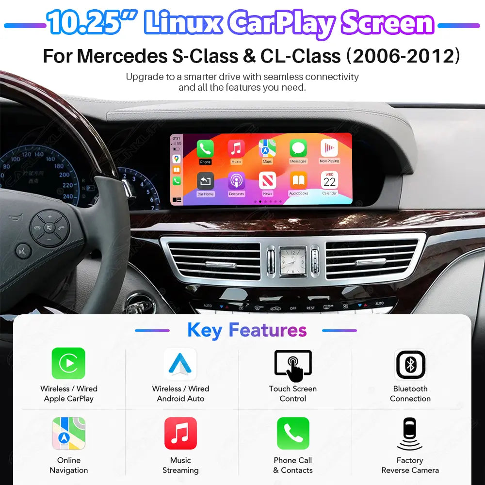 Mercedes-Benz S-Class W221 & CL-Class C216 (2006–2012) 10.25" Linux Screen Upgrade | Wireless CarPlay & Android Auto