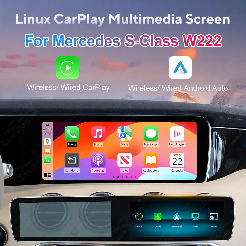 Mercedes-Benz S-Class W222 (2014–2017) 12.3" Linux Screen Upgrade | Wireless CarPlay & Android Auto | OEM Instrument Cluster Retained
