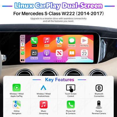 Mercedes-Benz S-Class W222 (2014–2017) 12.3" Linux Screen Upgrade | Wireless CarPlay & Android Auto | OEM Instrument Cluster Retained