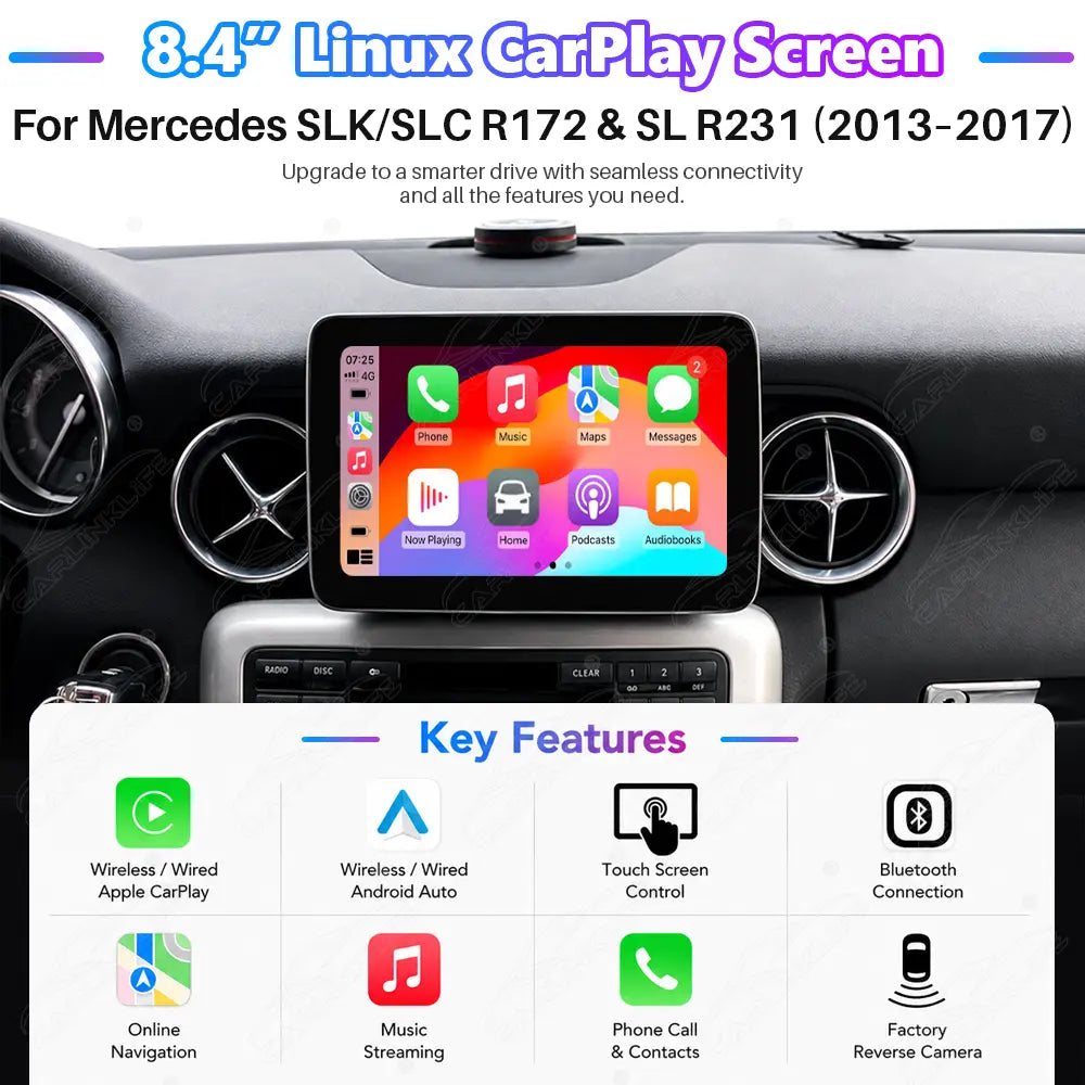 Mercedes-Benz SLK/SLC R172 & SL R231 (2013–2017) 8.4" Linux Screen Upgrade | Wireless CarPlay & Android Auto
