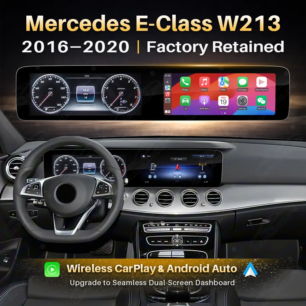 Mercedes-Benz E-Class W213 (2016–2020) 12.3" Dual Screen Android Upgrade | Wireless CarPlay & Android Auto | OEM LCD Cluster Retained