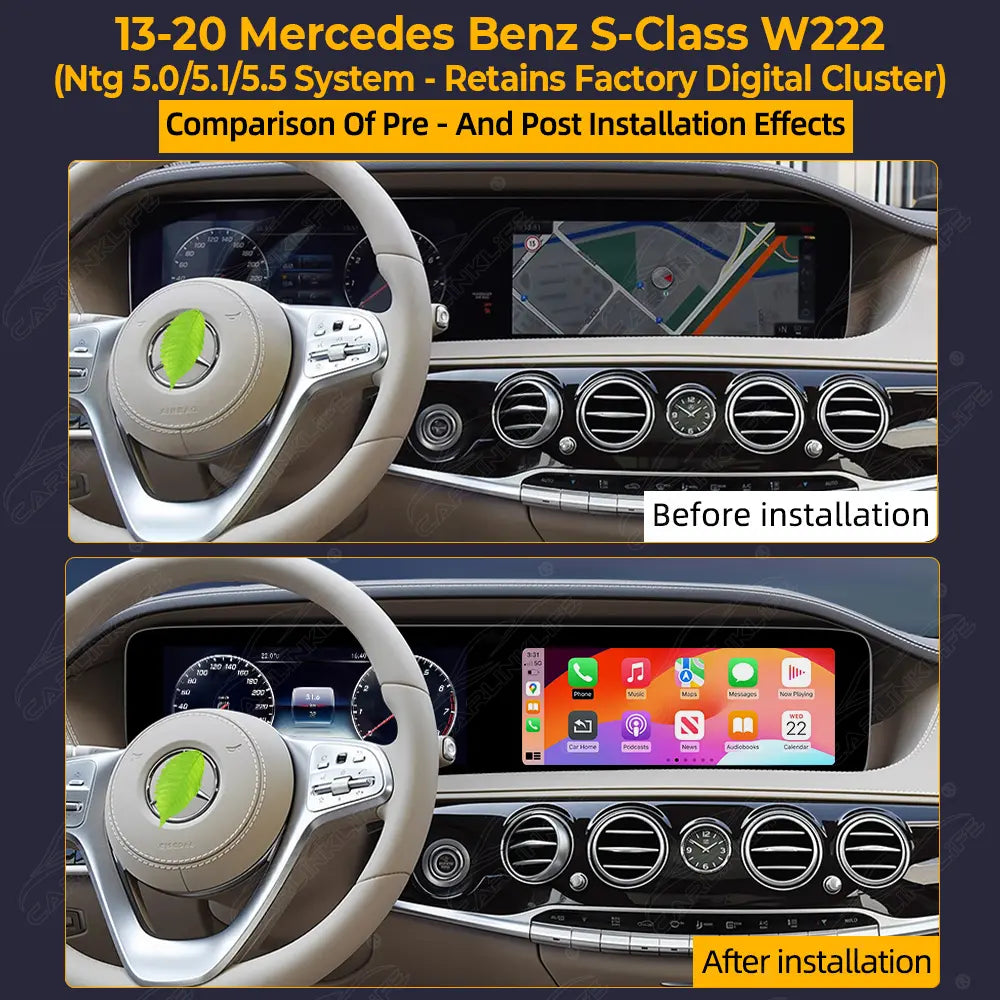 Mercedes-Benz S-Class W222 (2013–2020) 12.3" Dual Screen Android Upgrade | Wireless CarPlay & Android Auto | OEM LCD Cluster Retained