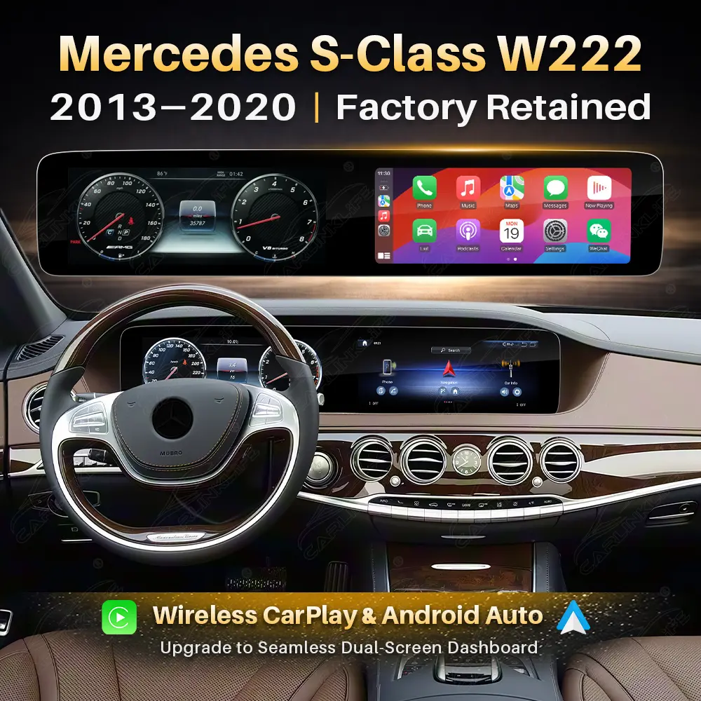 Mercedes-Benz S-Class W222 (2013–2020) 12.3" Dual Screen Android Upgrade | Wireless CarPlay & Android Auto | OEM LCD Cluster Retained