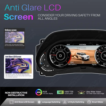 12.3" LCD Digital Cluster For Nissan Patrol Y62 2008-2022 Linux Dashboard Gauge Cluster