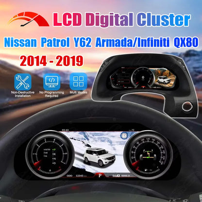 12.3" LCD Digital Cluster For Nissan Patrol Y62 Armada Infiniti QX80 2014-2019 Linux Dashboard Gauge Cluster (LHD)