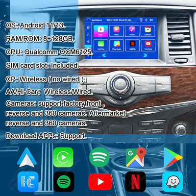 Android Infotainment Interface for Nissan Patrol Y62 QX60 Pathfinder R52 2010-2020 with YouTube, Google Play