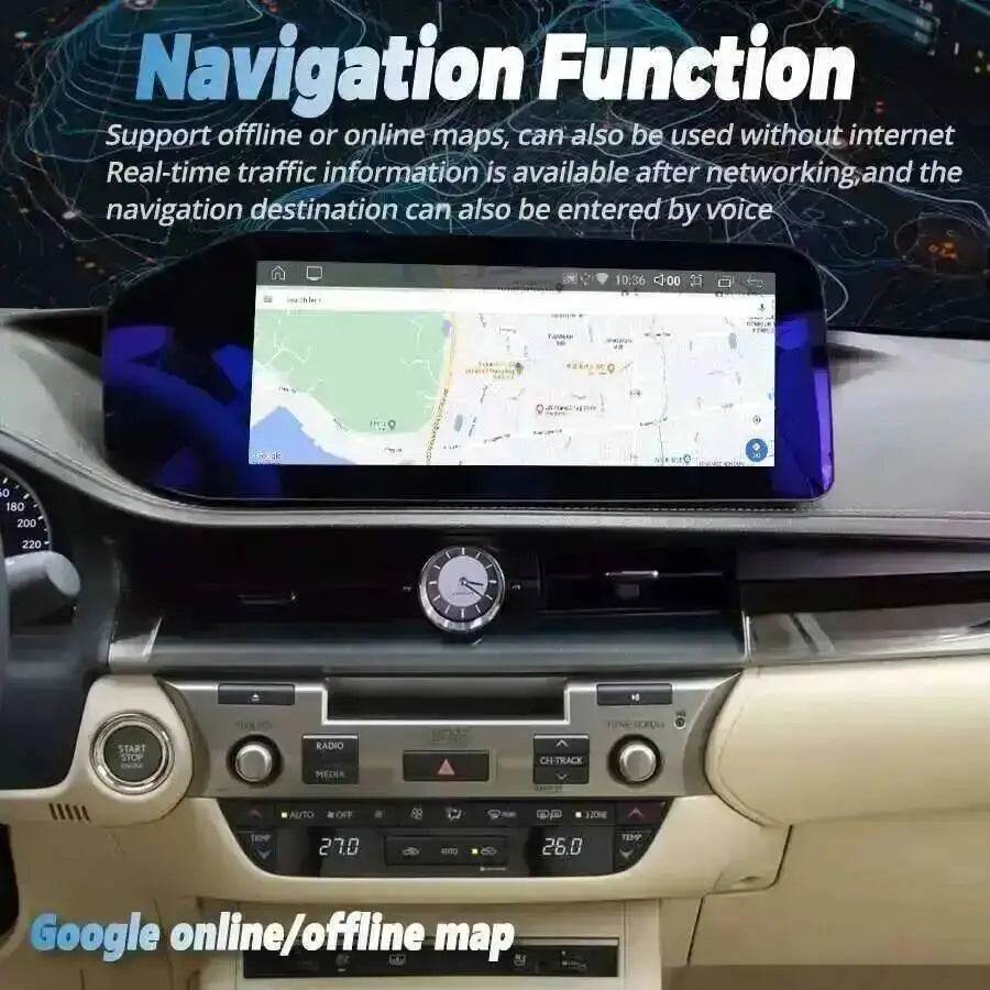 Lexus ES 2013–2018 12.3" Android Car Stereo Apple CarPlay Android Auto Screen Upgrade