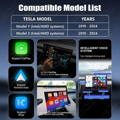 Wireless Apple Carplay Android Auto For Tesla Model Y / Model 3 2019-2024 CarPlay Retrofit Module