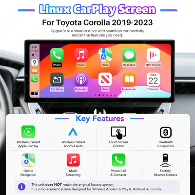 Toyota Corolla (2019–2023) Linux Wireless CarPlay & Android Auto Screen Upgrade
