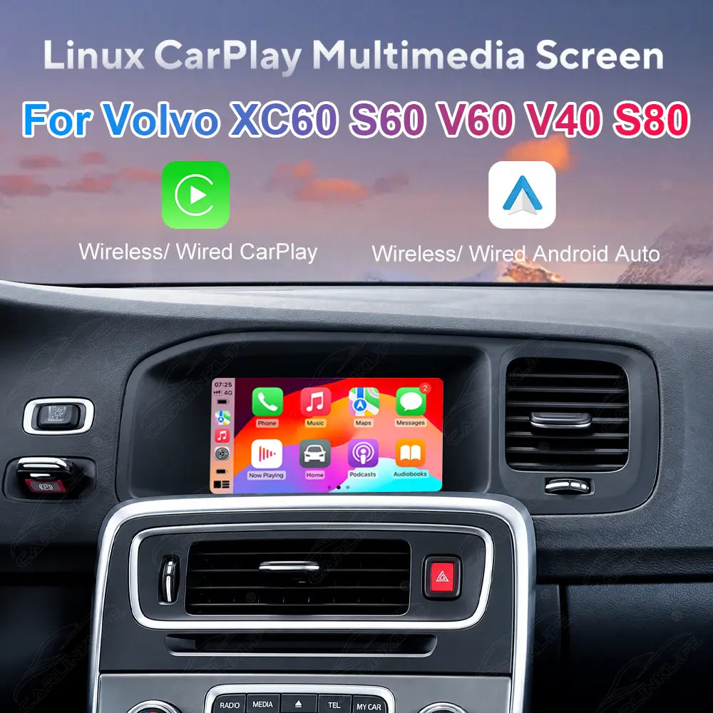 Volvo XC60 S60 V60 V40 S80 (2012–2017) 7" Linux Wireless CarPlay & Android Auto Screen Upgrade