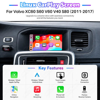 Volvo XC60 S60 V60 V40 S80 (2012–2017) 7" Linux Wireless CarPlay & Android Auto Screen Upgrade