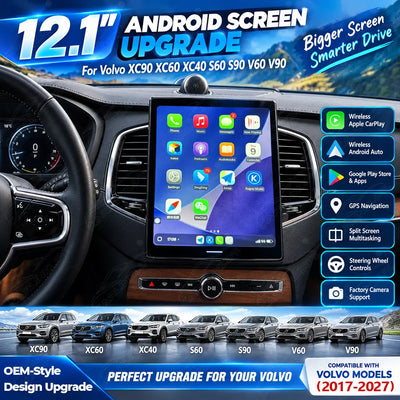 Volvo XC90 XC60 XC40 S60 S90 V60 V90 (2017-2027) 12.1" Android Car Screen Upgrade with Wireless CarPlay & Android Auto