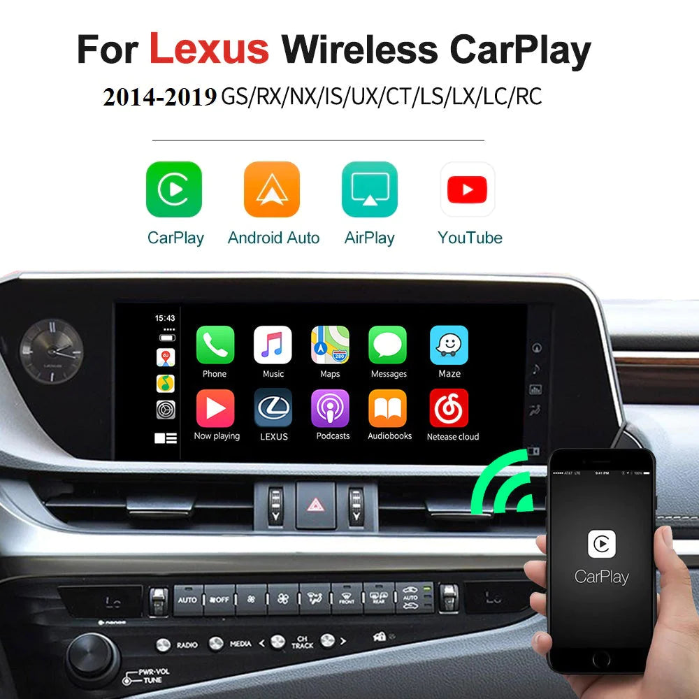 Wireless CarPlay Android Auto Module for 2014-2019 Lexus NX RX IS ES GS RC CT LS LX LC UX  with Android Mirror Link AirPlay Functions