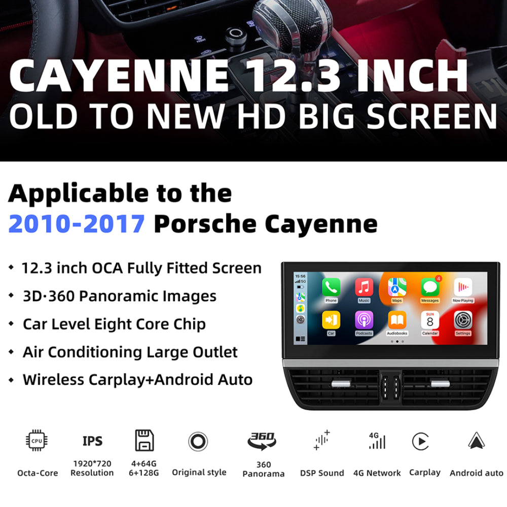 Porsche Cayenne 2010-2017 Touch Screen  12.3" Car Stereo Android Car Radio GPS Navigation WiFi Carplay/ Stop Watch/ AC Panel