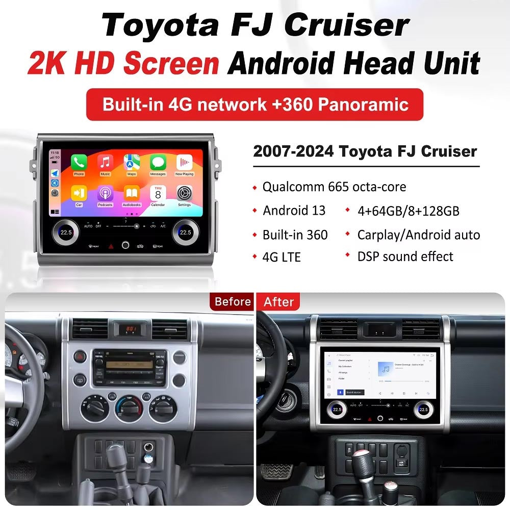 13 inch Android Car Radio for Toyota Land Cruiser FJ 2007-2024 Climate Control Panel Multimedia Player Stereo Replacement